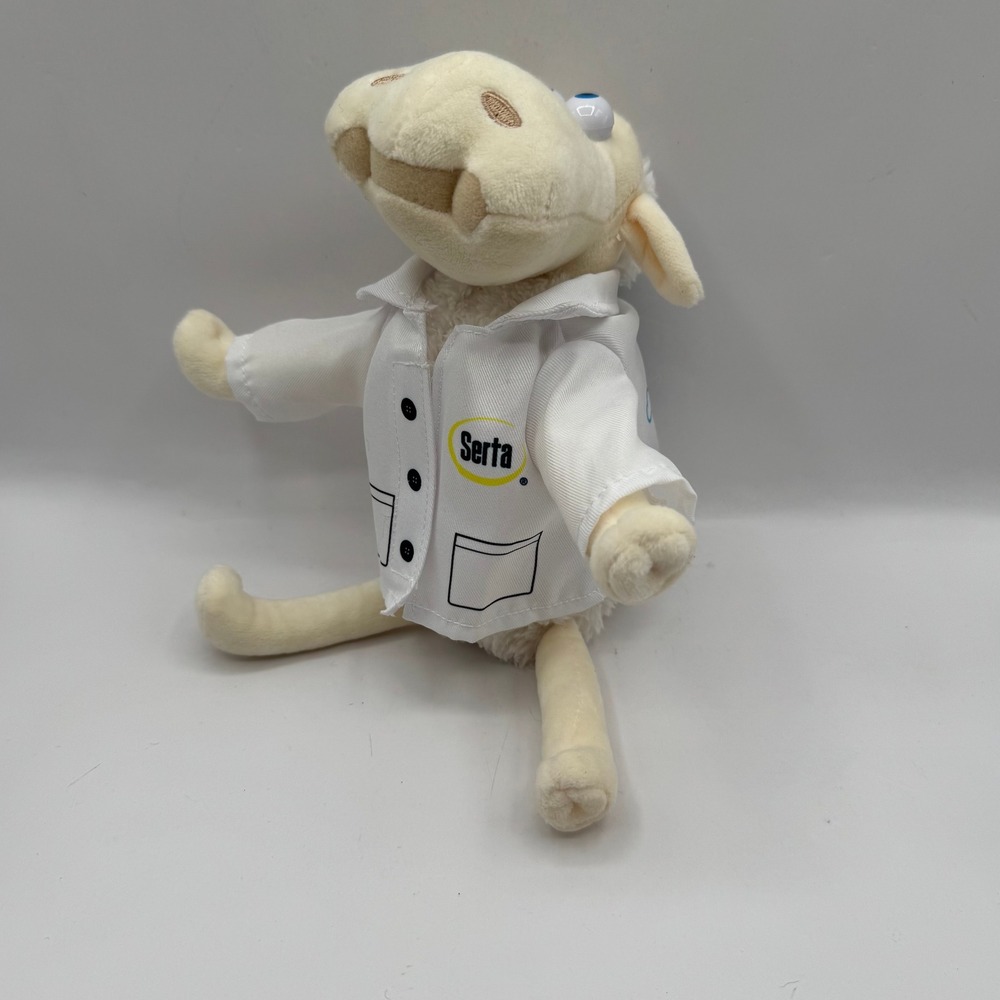 Serta Counting Sheep Plush Kids 8in White 90th Anniversary Lab Coat #6 Mascot
